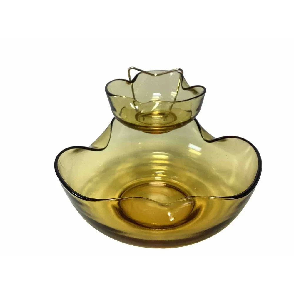 VTG Anchor Hocking Accent Modern Chip and Dip Set Honey Gold 3 Pc